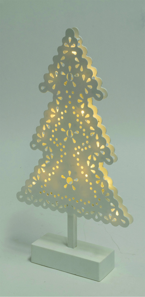 Svietiaca dekorácia na stôl stromček biely 20 LED teplá biela, na batérie, výška: 39cm