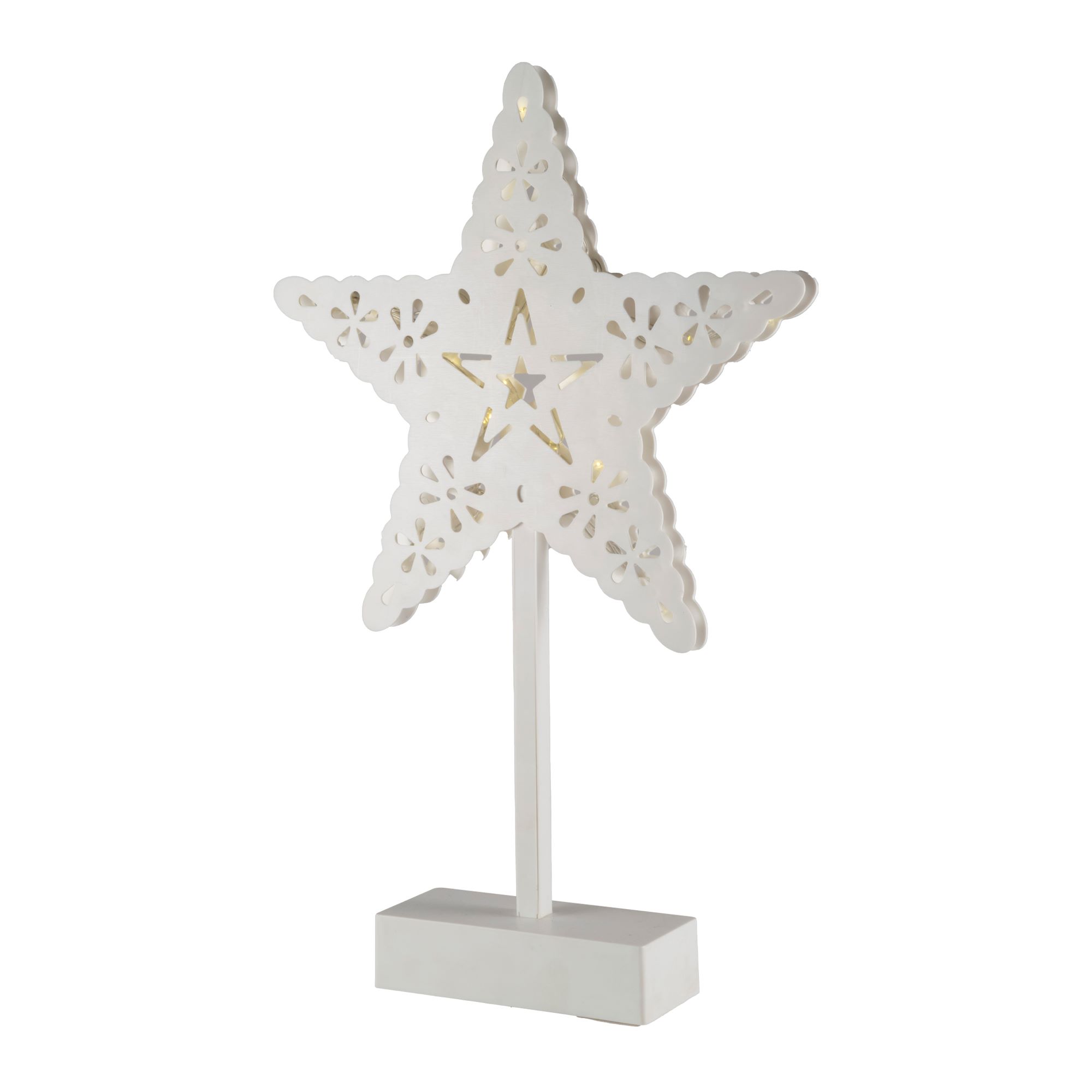 Svietiaca dekorácia na stôl hviezda biela 20 LED teplá biela, na batérie, výška: 39cm