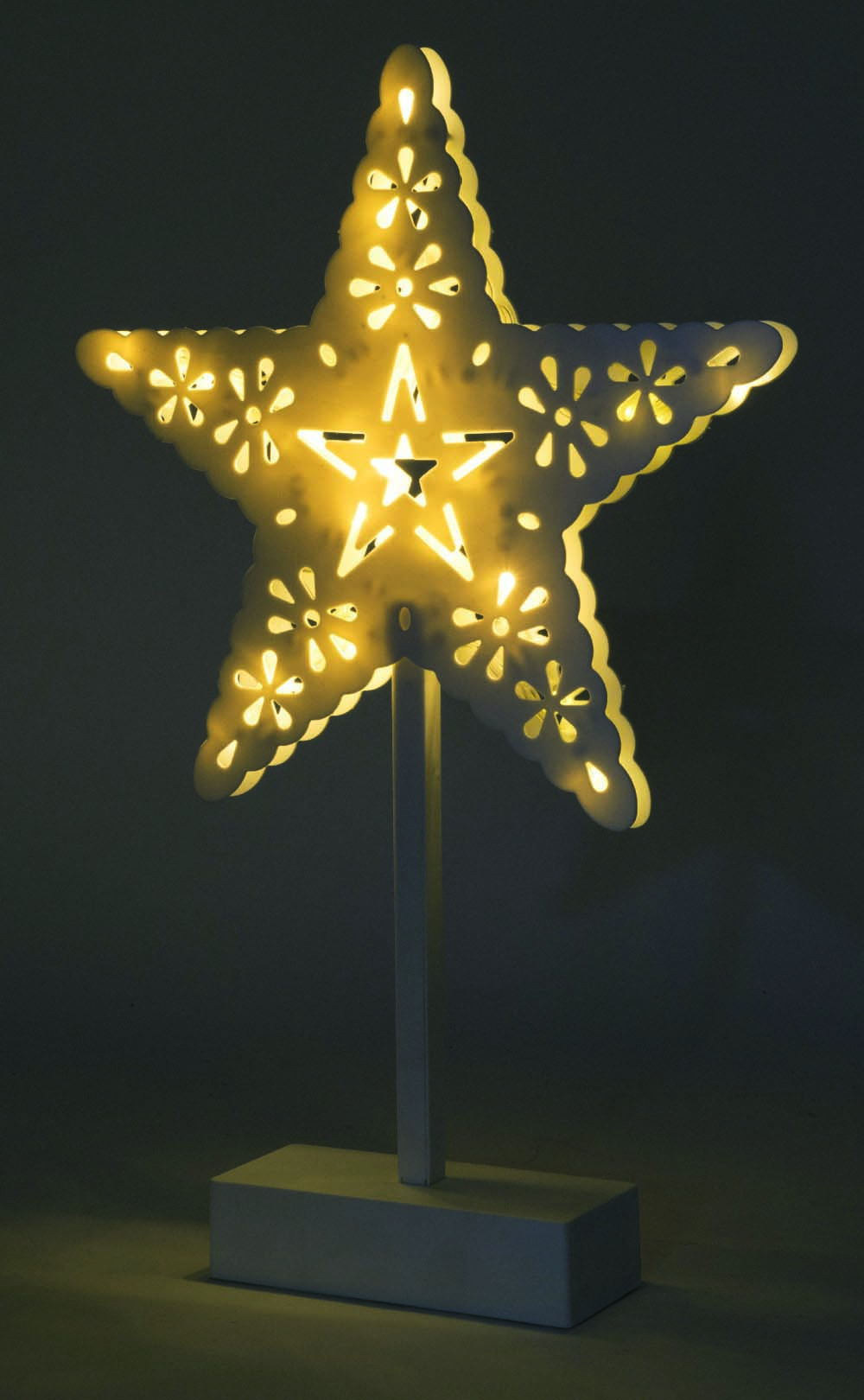 Svietiaca dekorácia na stôl hviezda biela 20 LED teplá biela, na batérie, výška: 39cm