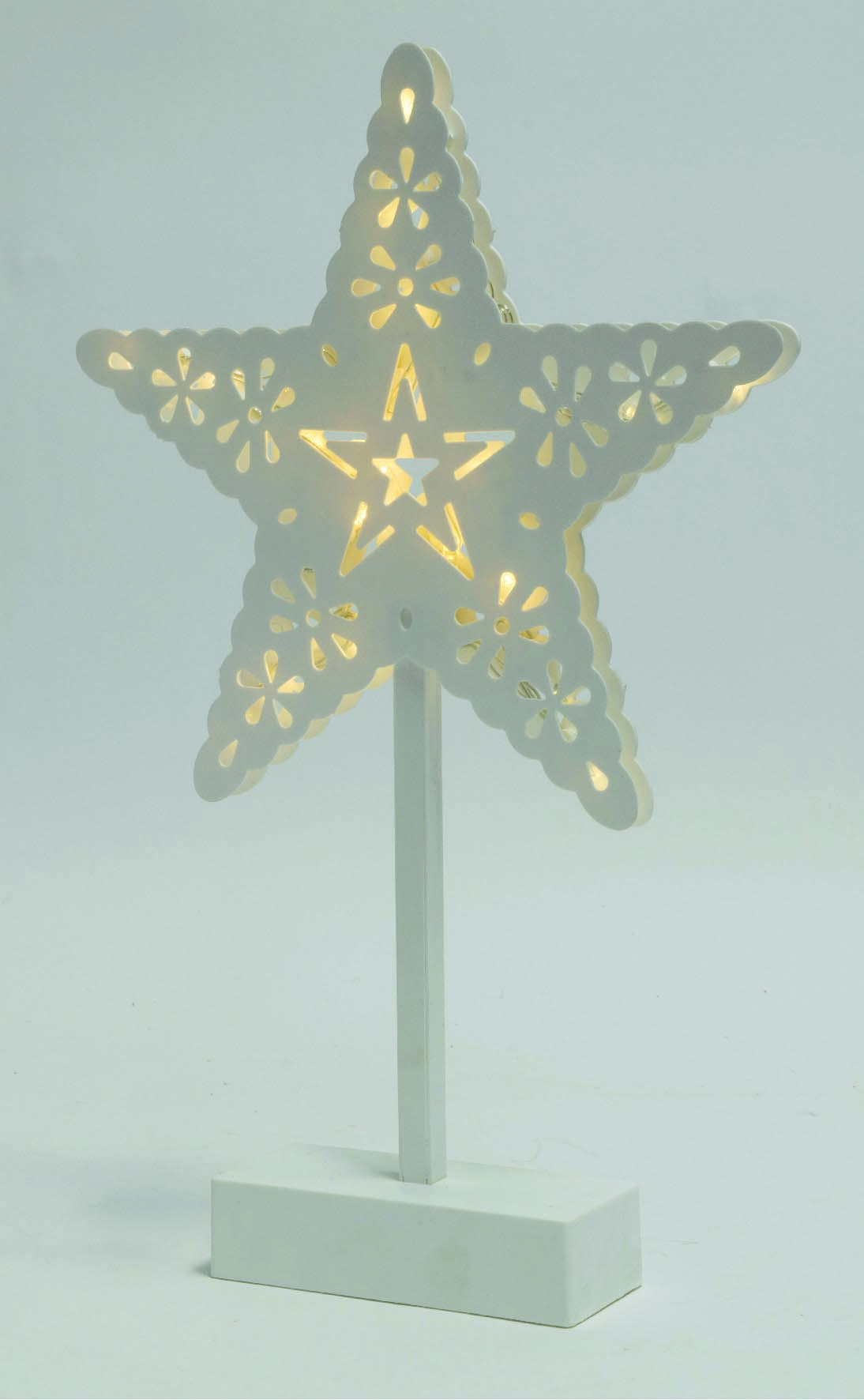 Svietiaca dekorácia na stôl hviezda biela 20 LED teplá biela, na batérie, výška: 39cm