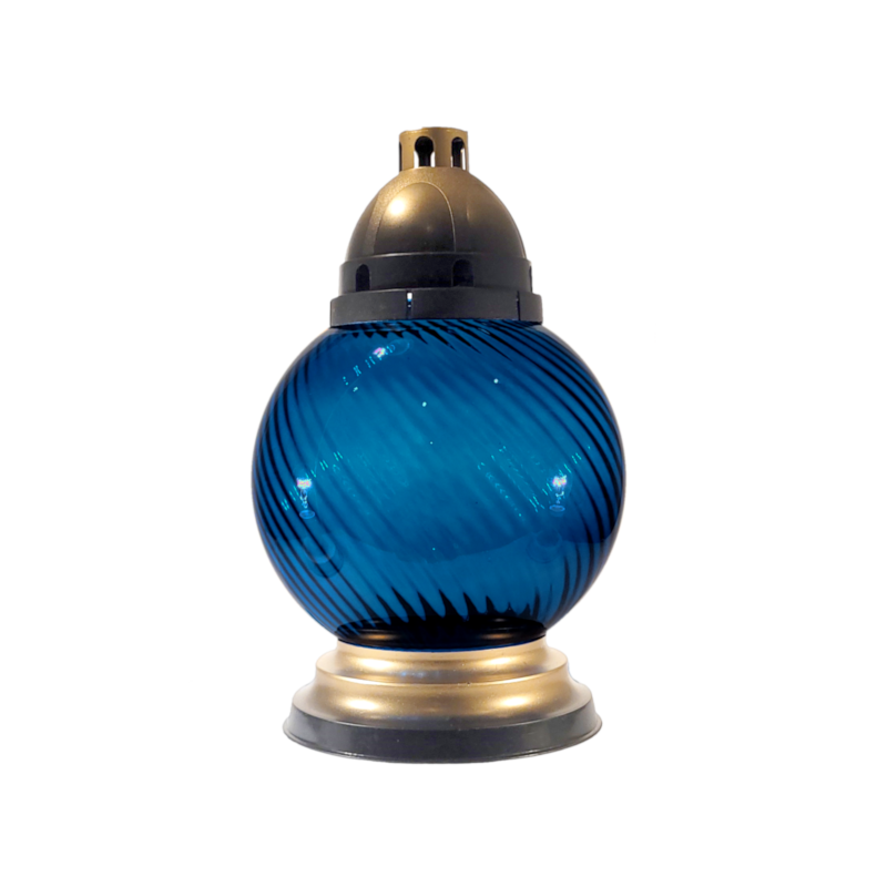 Sklenený náhrobný kahanec bez náplne modrý točený/zlatý tieňovaný výška: 31,5cm