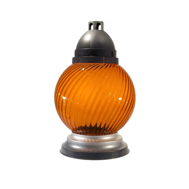 Sklenený náhrobný kahanec bez náplne oranžový točený/strieborný tieňovaný výška: 31,5cm