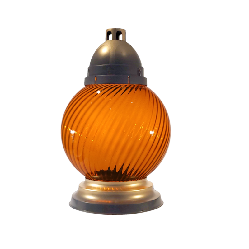 Sklenený náhrobný kahanec bez náplne oranžový točený/zlatý tieňovaný výška: 31,5cm