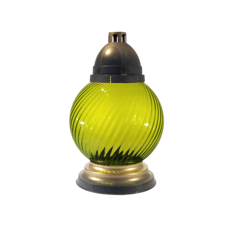 Sklenený náhrobný kahanec bez náplne pistáciový točený/zlatý tieňovaný výška: 31,5cm