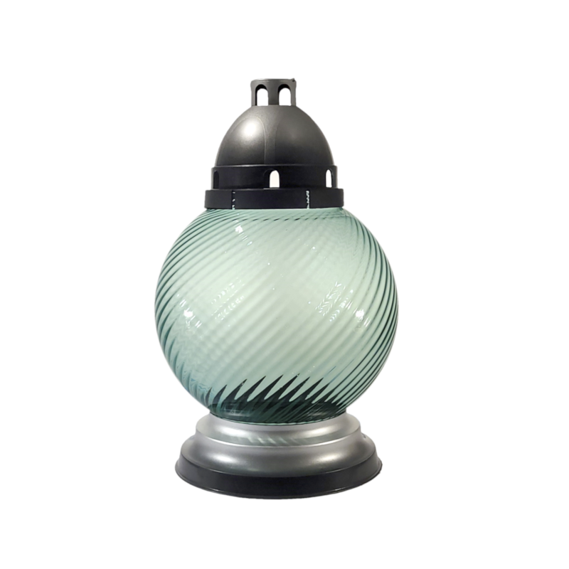 Sklenený náhrobný kahanec bez náplne zelený točený/strieborný tieňovaný výška: 31,5cm