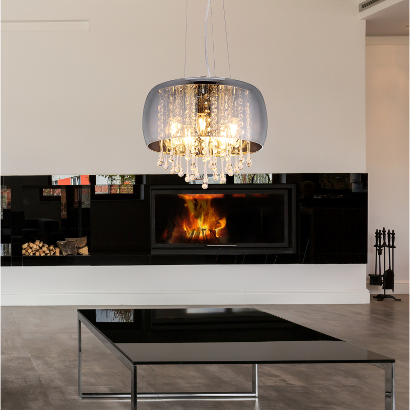 KALLA visiaci luster dymový s krištálikmi 5xE14/25W, priemer: 35cm