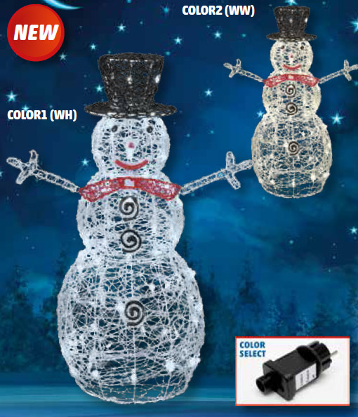 Svietiaca figúrka snehuliak 80LED studená biela/teplá biela, výška: 90cm