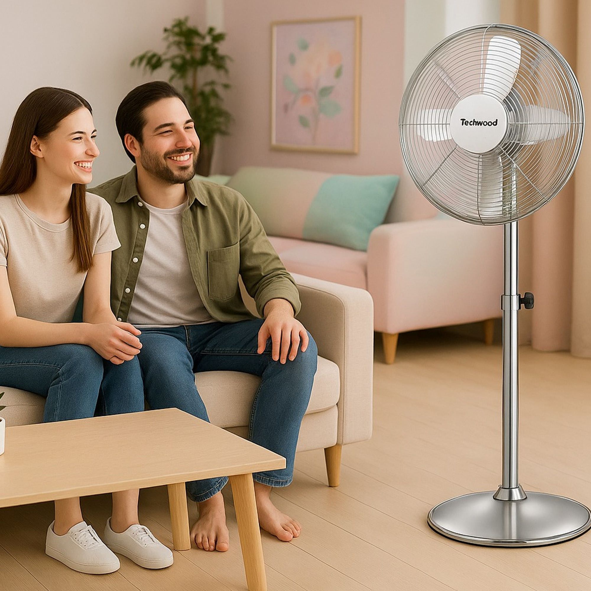 Stojanový kovový ventilátor chróm 50W, priemer: 40cm 
