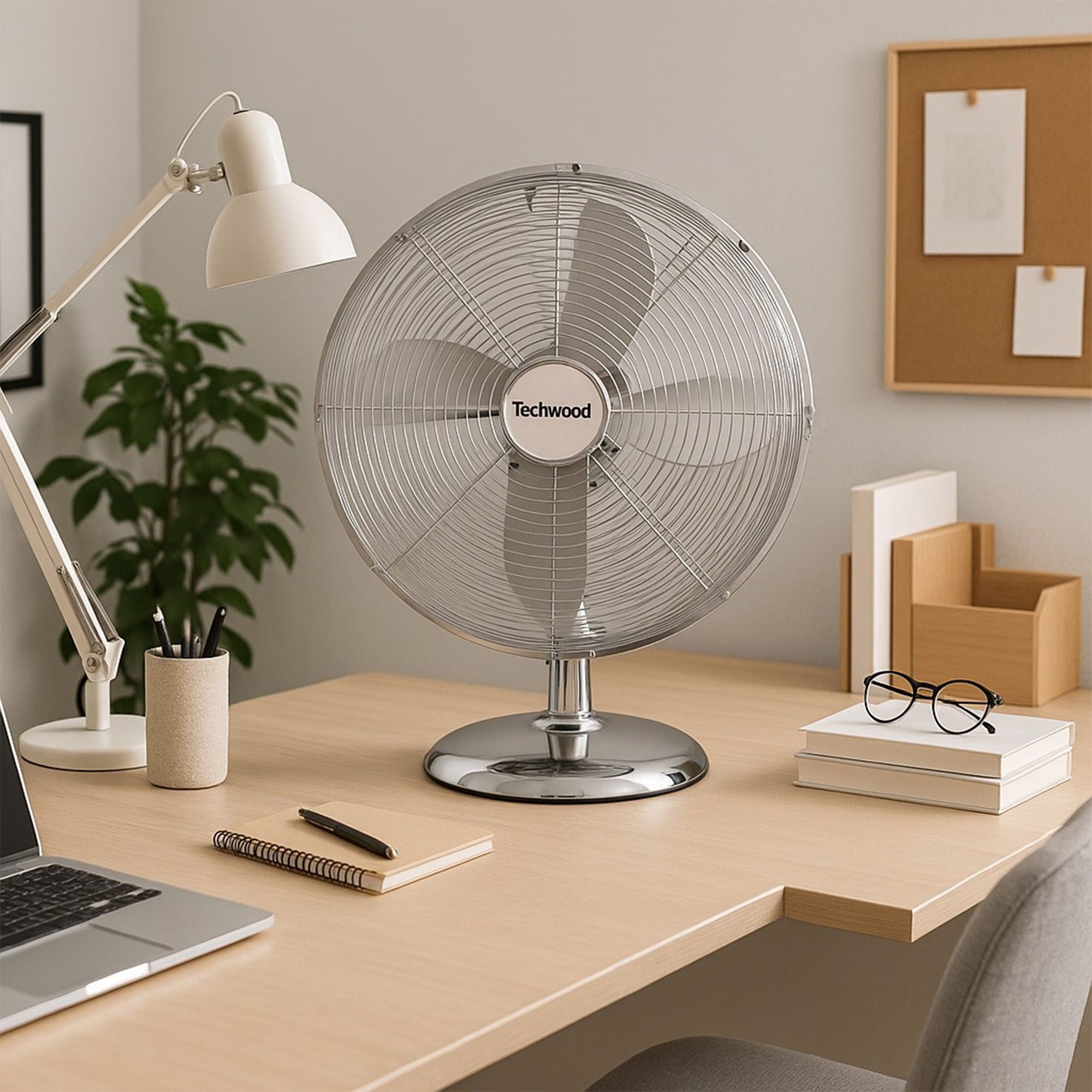 Stolný kovový ventilátor chróm 45W, priemer 30cm
