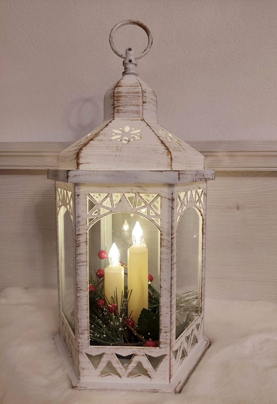 Vianočný svietiaci lampáš bielo-zlatý 3ks LED sviečka, na batérie 3xAAA, výška:33cm