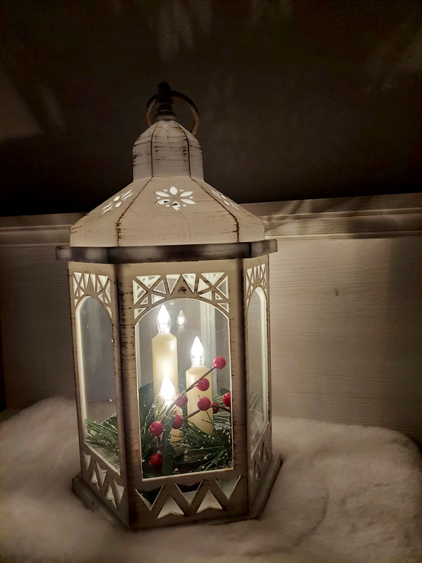 Vianočný svietiaci lampáš bielo-zlatý 3ks LED sviečka, na batérie 3xAAA, výška:33cm