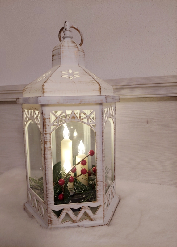 Vianočný svietiaci lampáš bielo-zlatý 3ks LED sviečka, na batérie 3xAAA, výška:33cm