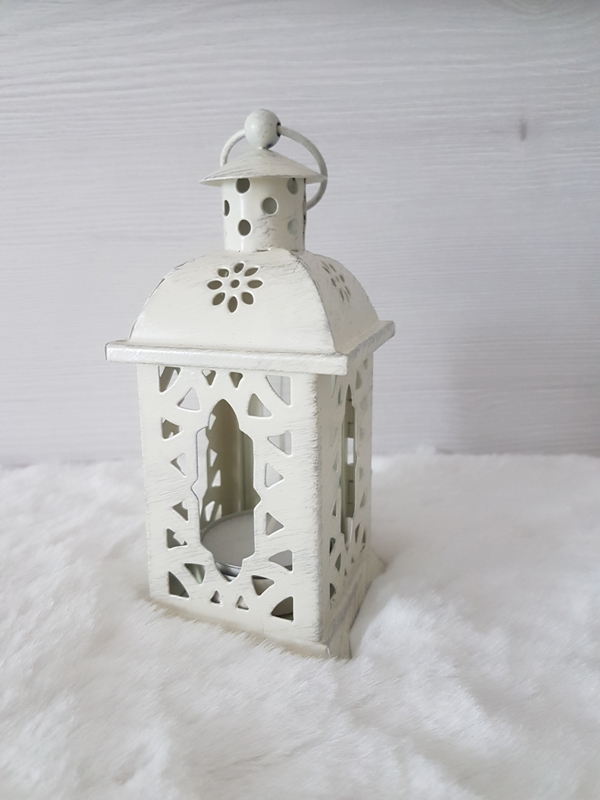 Kovový lampášik na čajovú sviečku bielo-strieborný, 14x6,5x6,5cm 