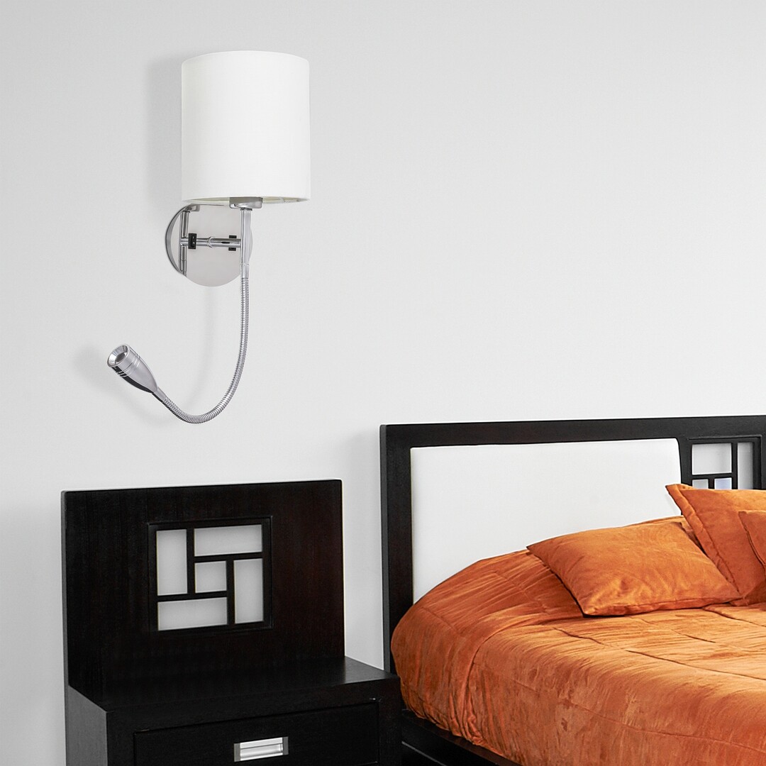 LARKIN nástenné svietidlo s vypínačom chróm/biela 1xE27/40W + 1xLED/3W/2800K