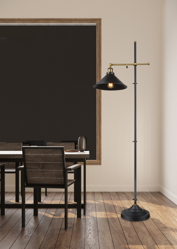 LENIUS stojanová lampa čierna/stará mosadz 1xE27/60W, výška: 155cm