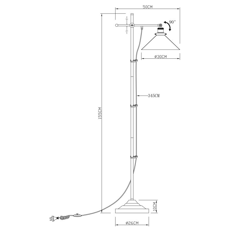 LENIUS stojanová lampa čierna/stará mosadz 1xE27/60W, výška: 155cm