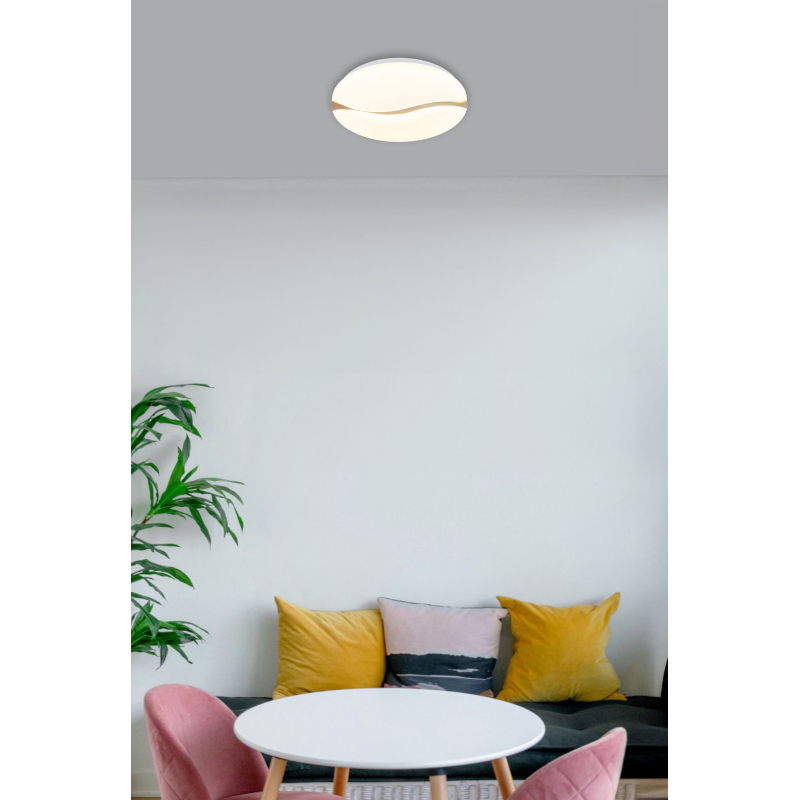LETICIA stropné svietidlo biele/hnedé drevo 1xLED/24W/CCT 3000/6000/4200K, priemer: 33cm