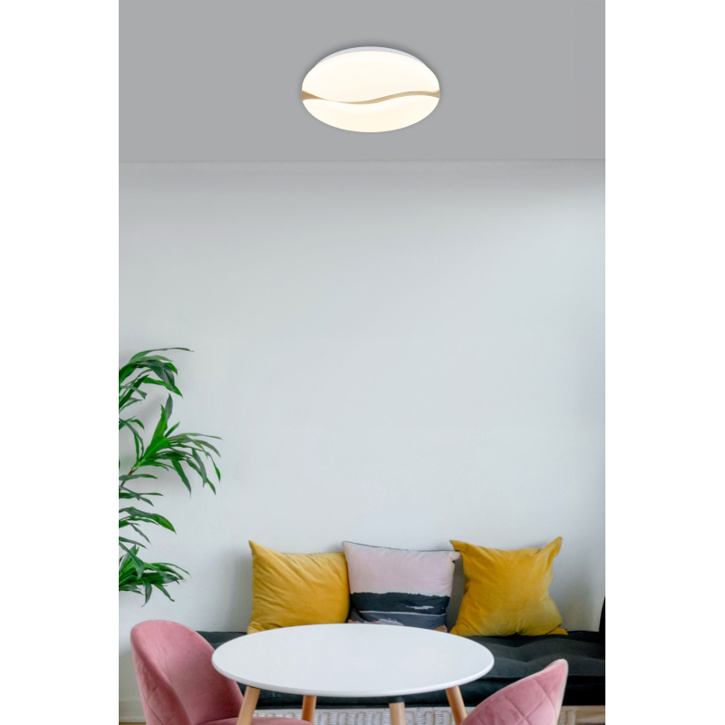 LETICIA stropné svietidlo biele/hnedé drevo 1xLED/24W/CCT 3000/6000/4200K, priemer: 39cm