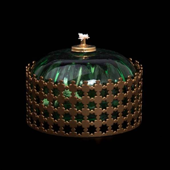 Petrolejová lampa mosadz/zelená výška: 7,5cm