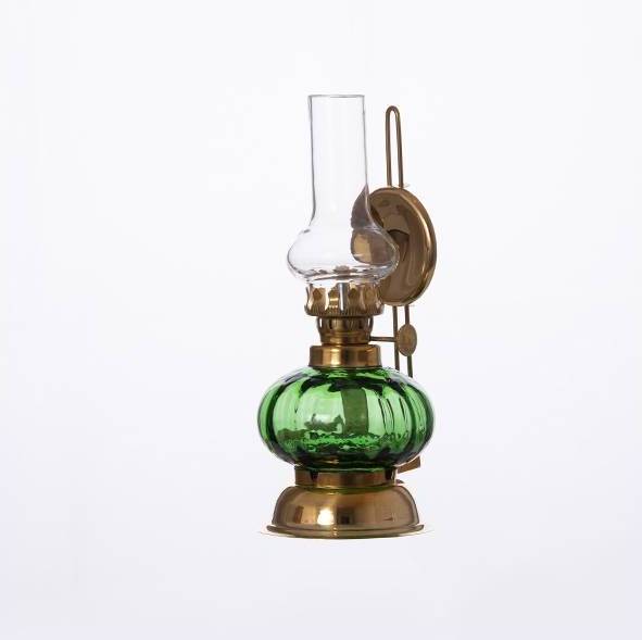 Petrolejová lampa mosadz/zelená malá výška: 16cm