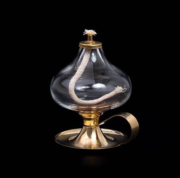 Petrolejová lampa mosadz/číra malá výška: 10,5cm