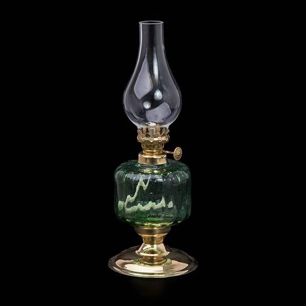 Petrolejová lampa mosadz/zelená výška: 24cm