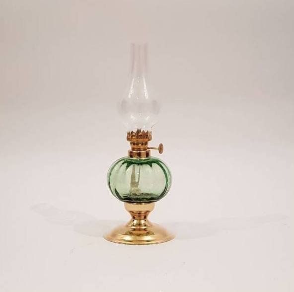 Petrolejová lampa mosadz/zelená výška: 23cm