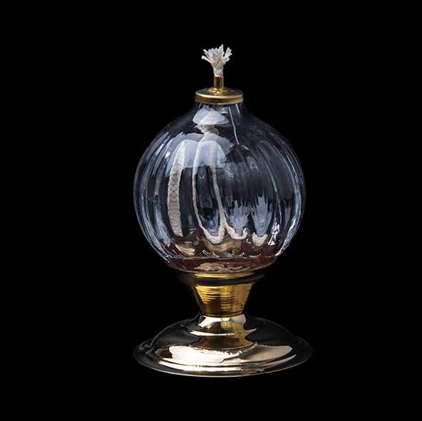 Petrolejová lampa mosadz/číra výška: 12cm