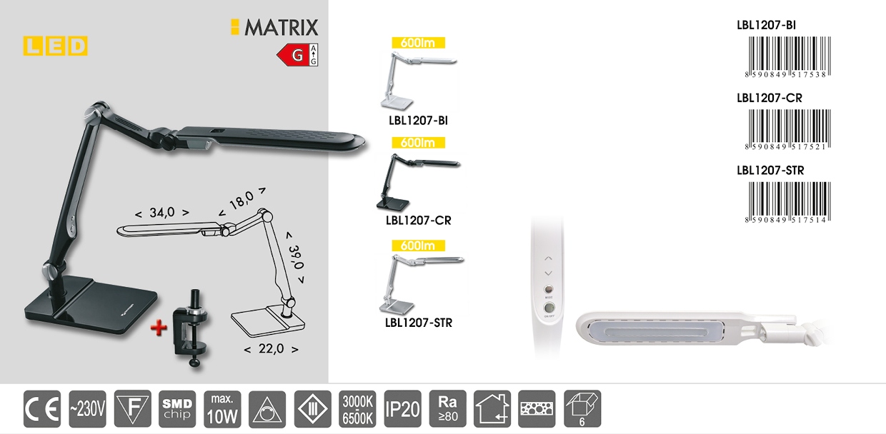 MATRIX dotyková stmievateľná stolná led lampa biela 10W