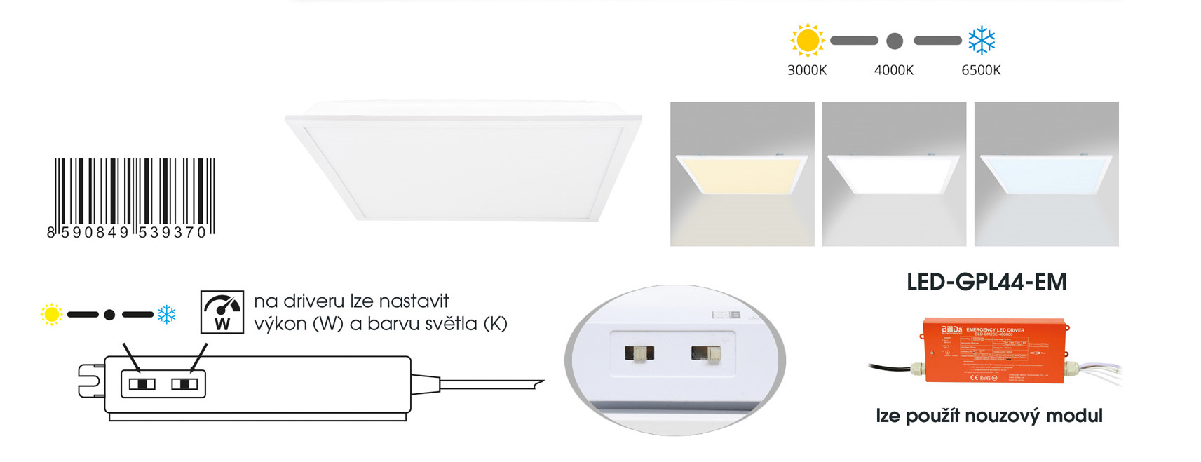 MAXX LED panel 15W-20W-24W/3000K-4000K-6500K do rastrových podhľadov, rozmer: 59,5x59,5cm