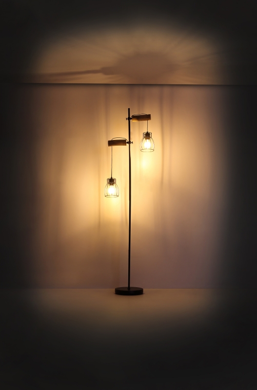 MINA stojanová lampa kov/drevo 2xE27/40W