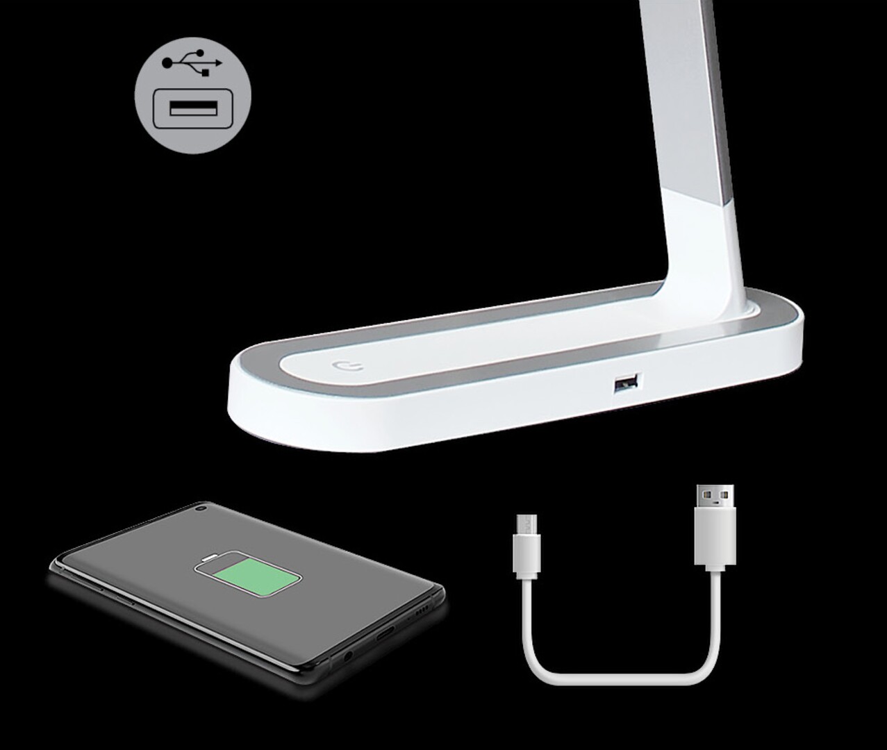 MISHA dotyková stmievateľná stolná led lampa biela/strieborná 7W/4000K + USB port
