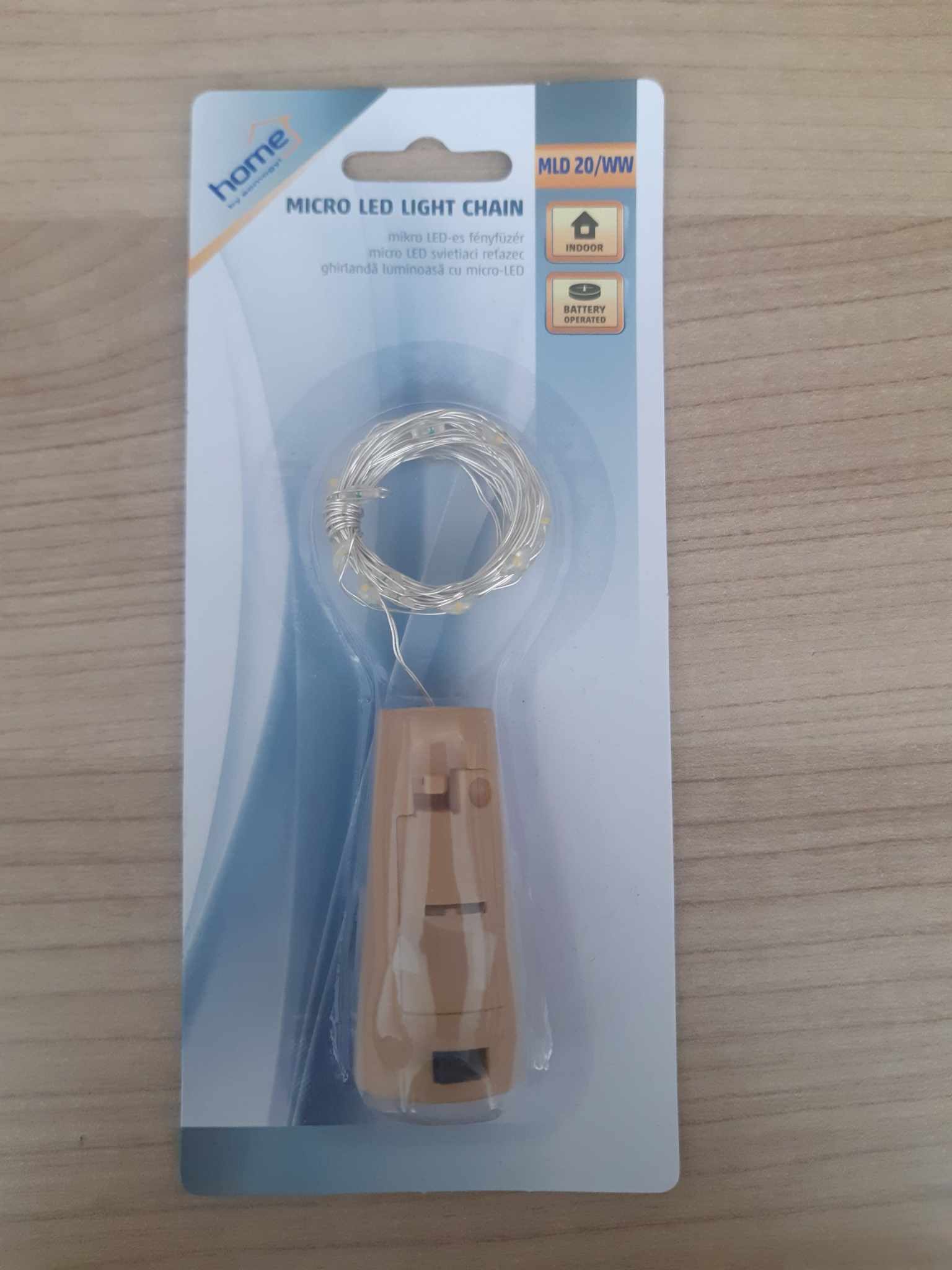 MICRO LED svietiaci reťazec 20 LED teplá biela, 2m, na batérie