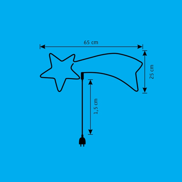 Vonkajšia dekorácia svietiaca KOMÉTA silueta LED-NEON ľadovo modrá, 65x25cm