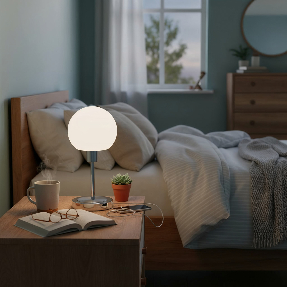 CAVE dotyková nočná lampa chrómová/biela LED 4,8W/3000K, výška: 30,5cm