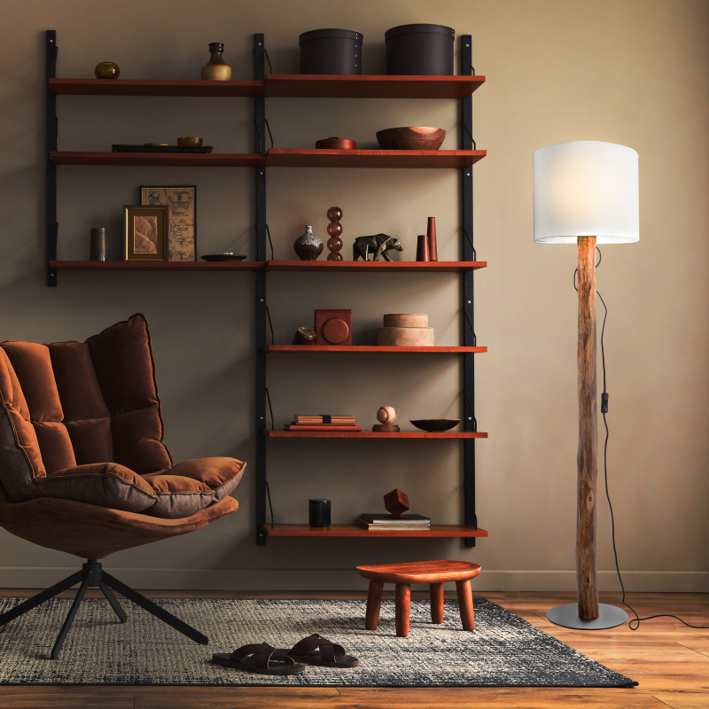 NORIN stojanová lampa kov/drevo/textil 1xE27/40W, výška: 140cm