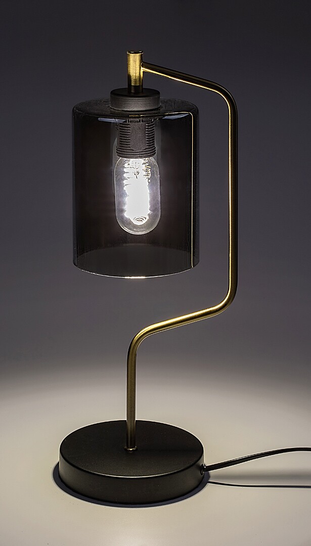 PEREZ stolná lampa čierna/dymové sklo 1xE27/40W