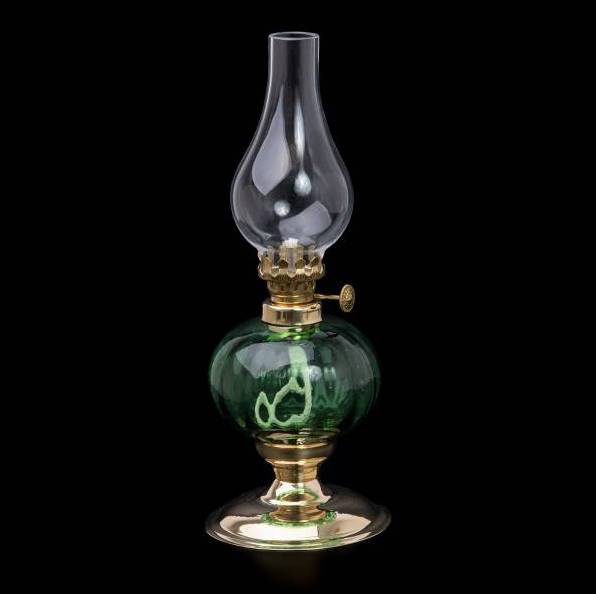 Petrolejová lampa mosadz/zelená výška: 23cm