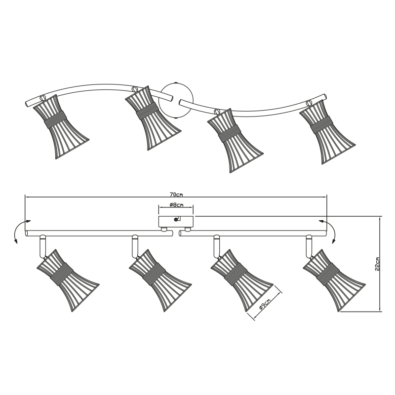 PURRA stropný kovový luster čierny 4xE14/40W