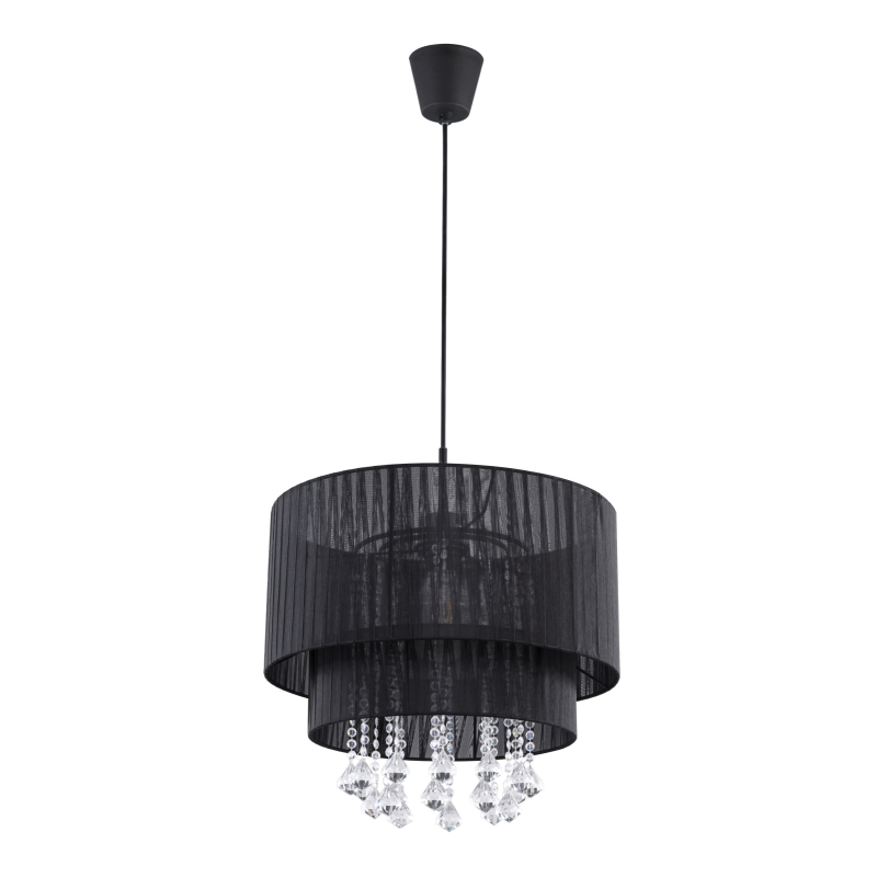 PYRA visiaci luster čierny s plastovými krištálikmi 1xE27/60W, priemer: 40cm