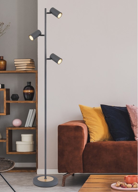 ROBBY stojanová lampa kovová grafit+imitácia dreva 3xGU10/LED/5W, výška: 154cm