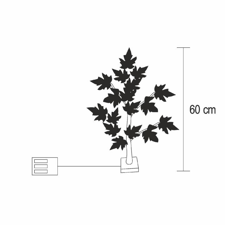 Svietiaca dekorácia javorový strom čierny 24LED teplá biela, časovač, na batérie, výška: 60cm