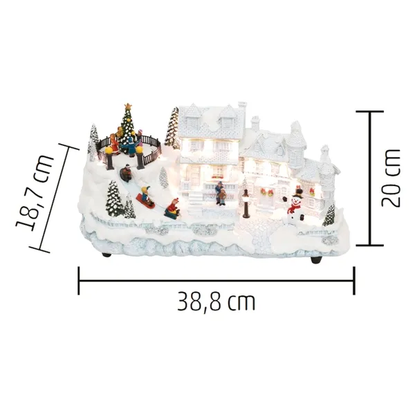 Svietiaca dekorácia BIELY DOM s led osvetlením, 38,8cm x 20cm 