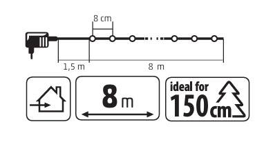 Vnútorná vianočná reťaz 100LED farebná, 8m, zelený kábel