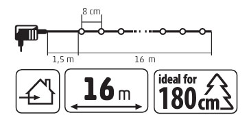 Vnútorná vianočná reťaz 200LED teplá biela, 16m, zelený kábel