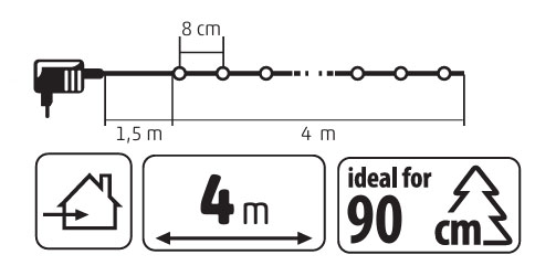 Vnútorná vianočná reťaz guličky teplé biele 1,5cm, 50LED, 4m, zelený kábel