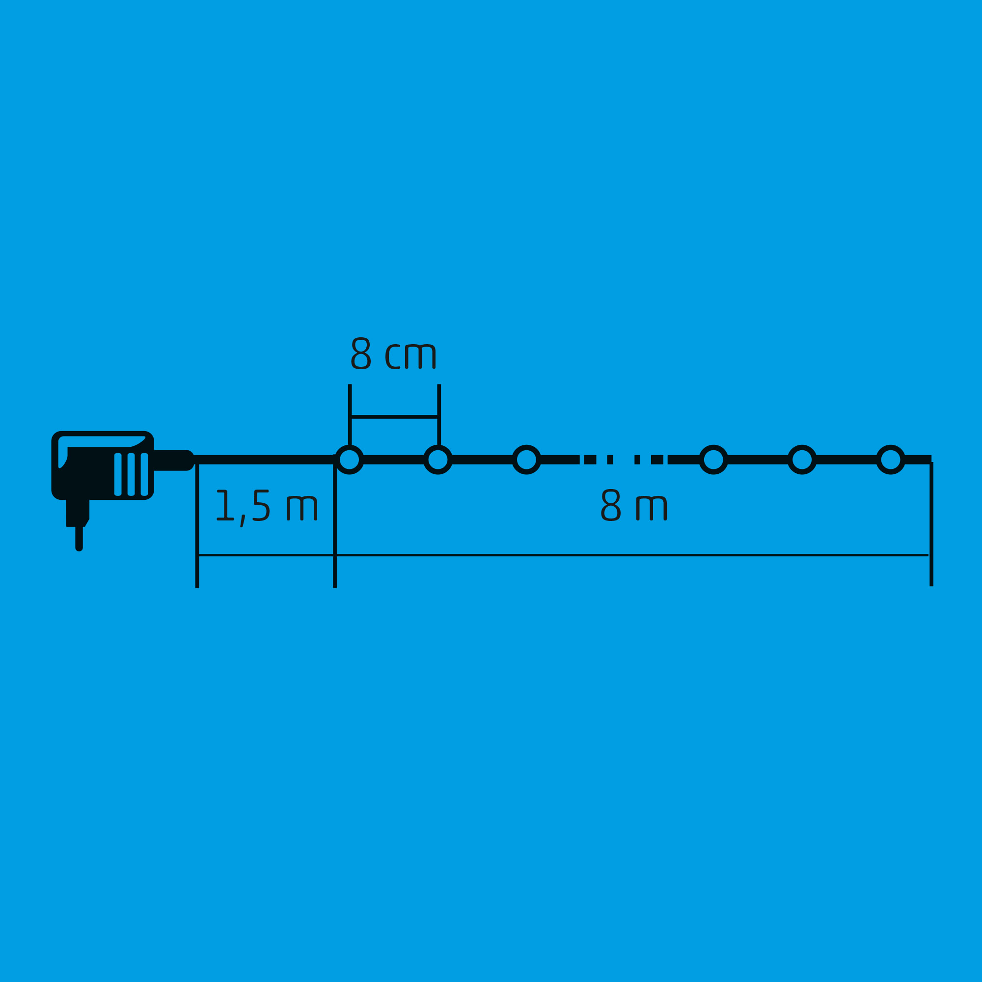 Vnútorná vianočná reťaz guličky farebné 1,5cm, 100LED, 8m