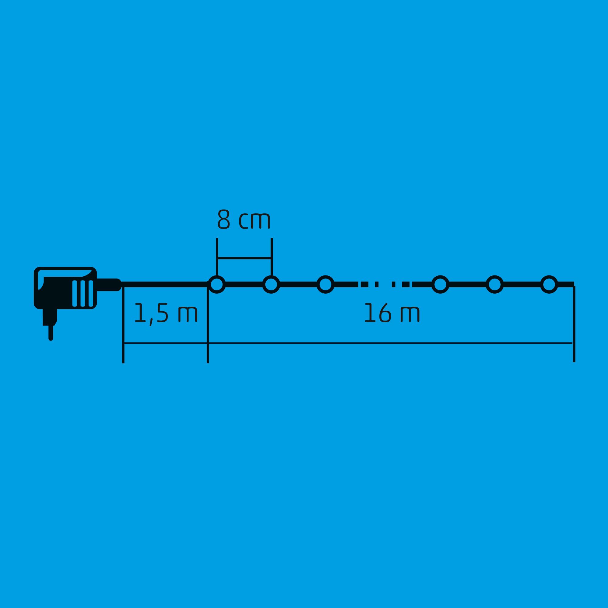 Vnútorná vianočná reťaz guličky farebné 1,5cm, 200LED, 16m