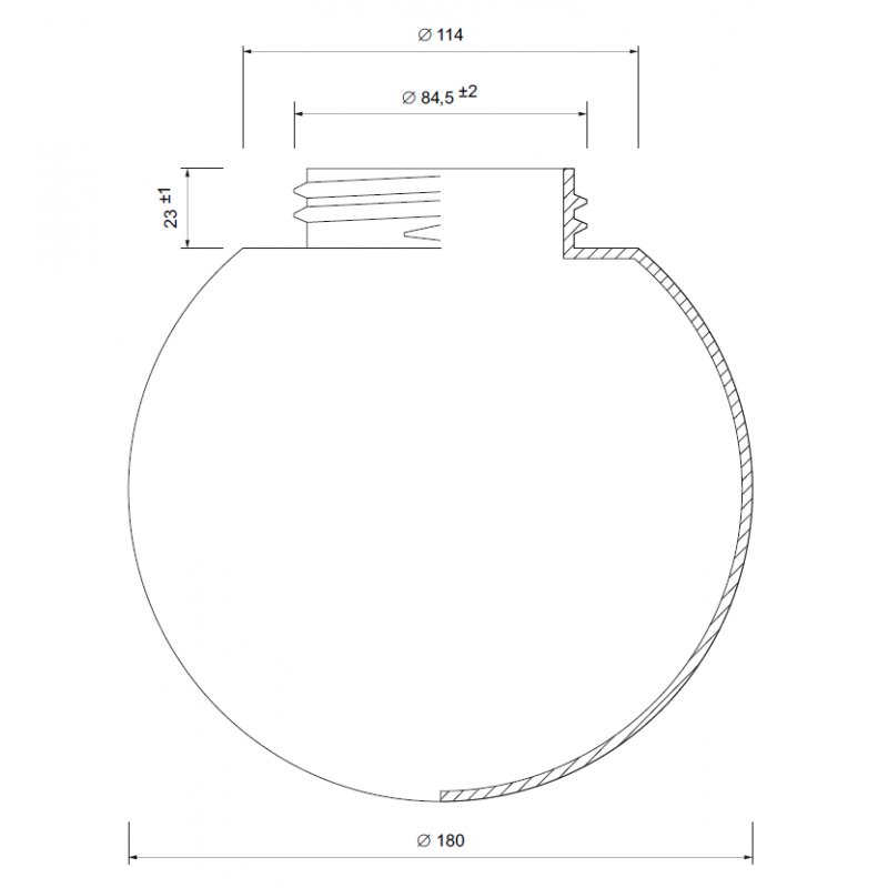 Náhradné tienidlo guľa so závitom priemer 18cm, montážny otvor: 8,45cm číra