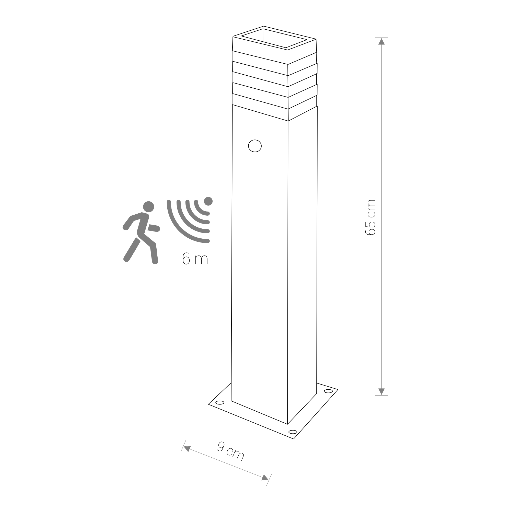 RIO SENSOR stĺpik čierny so senzorom 1xE27/40W IP54, výška: 65,5cm